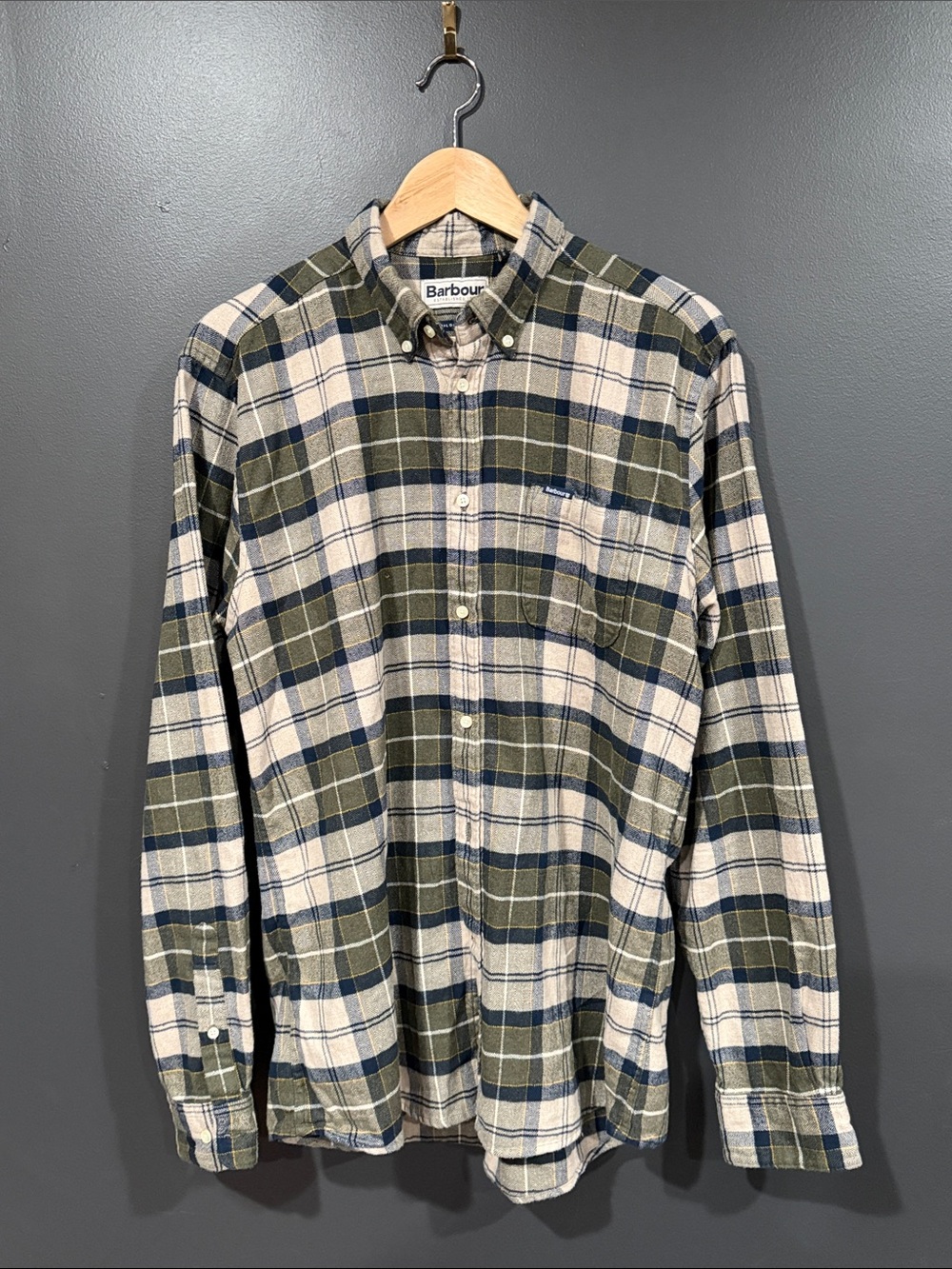 Barbour Olive, Navy & Cream Plaid Button-Down Shirt